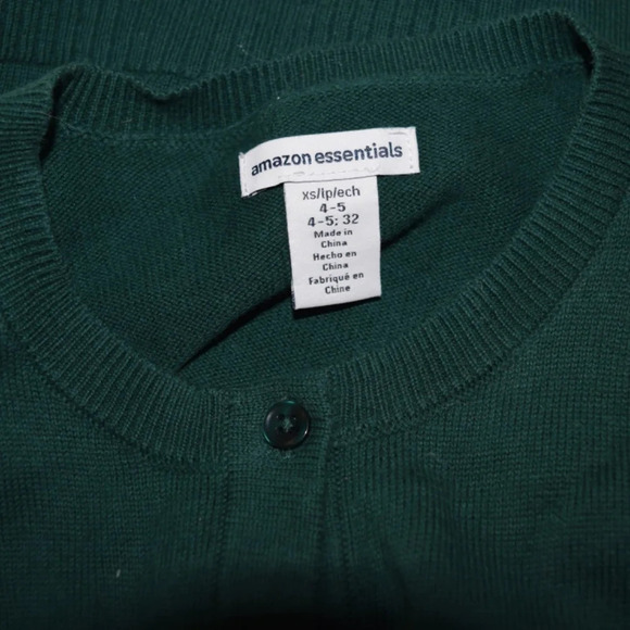 AMAZON ESSENTIALS Hunter Green Girls Uniform Cardigan Sweater Size XS (4-5) - Picture 4 of 5